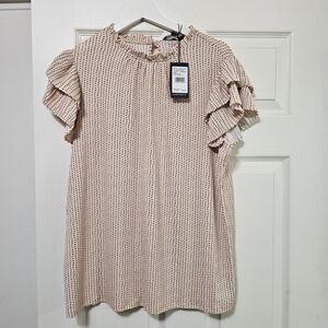 Light Pink Beige Ruffle Sleeve Womens Blouse Size L